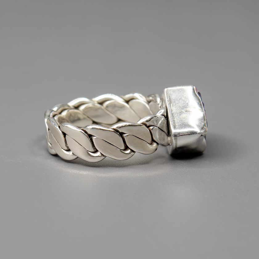Silver ring with raw tanzanite