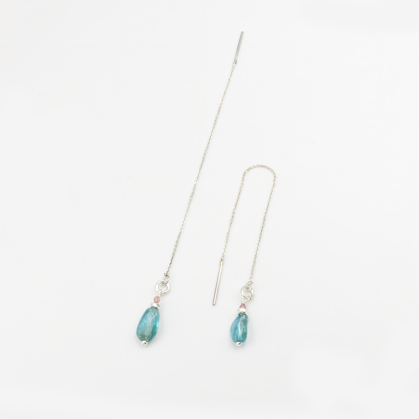 14 carat white gold earrings with apatite and pink tourmaline