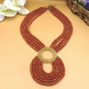 Multi-layer necklace with brown glass beads