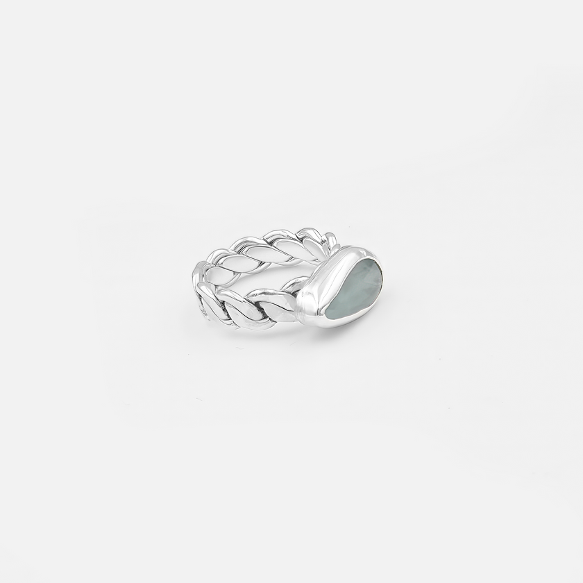 Silver ring with raw aquamarine