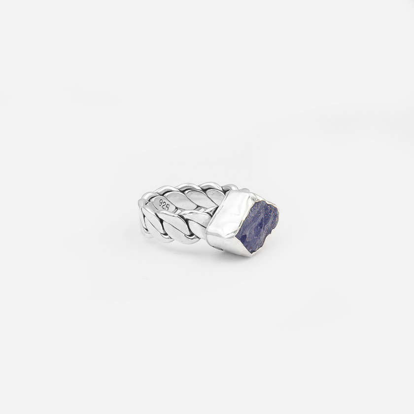 Silver ring with raw tanzanite