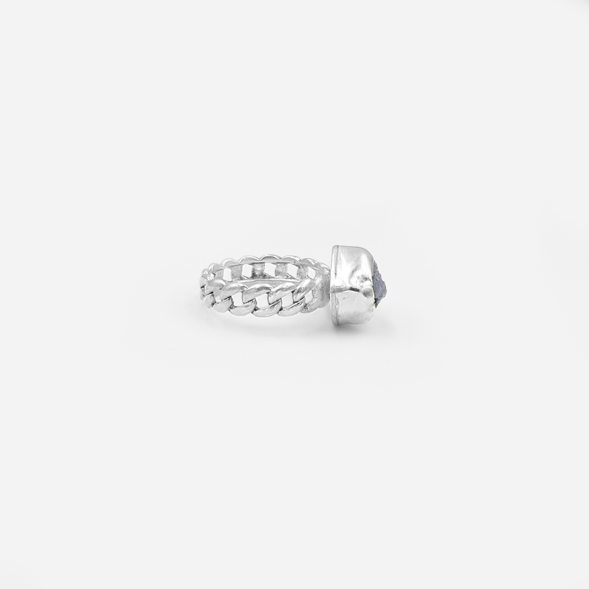 Silver ring with raw tanzanite