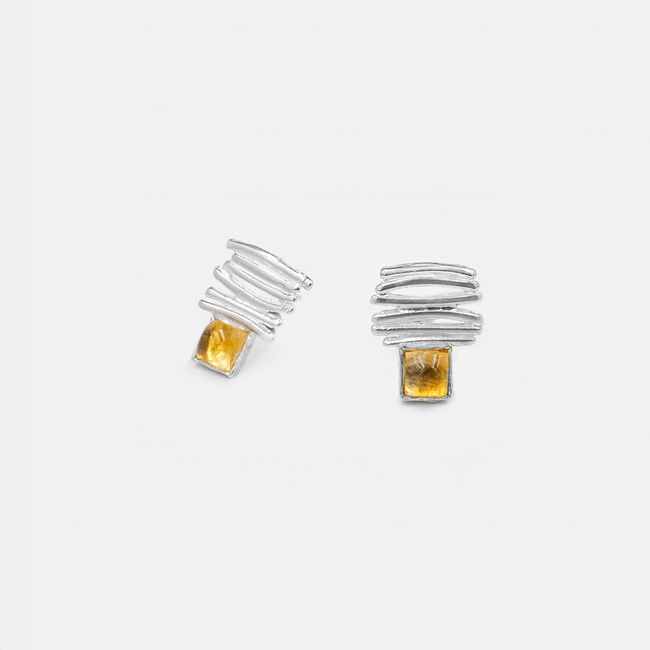 14 karat white gold earrings with a citrine stone