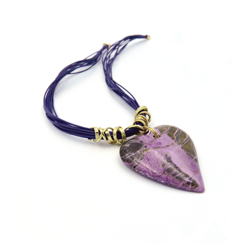 Stichtite& Leather Necklace with Silver 925 accesories