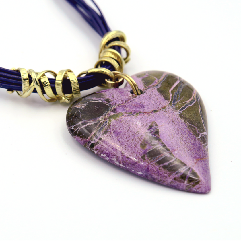 Stichtite& Leather Necklace with Silver 925 accesories
