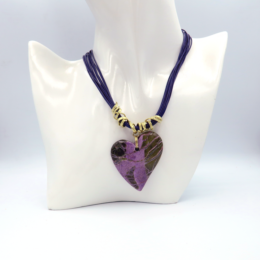 Stichtite& Leather Necklace with Silver 925 accesories