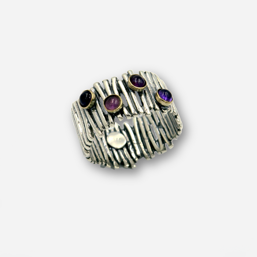 Silver ring with amethyst stones