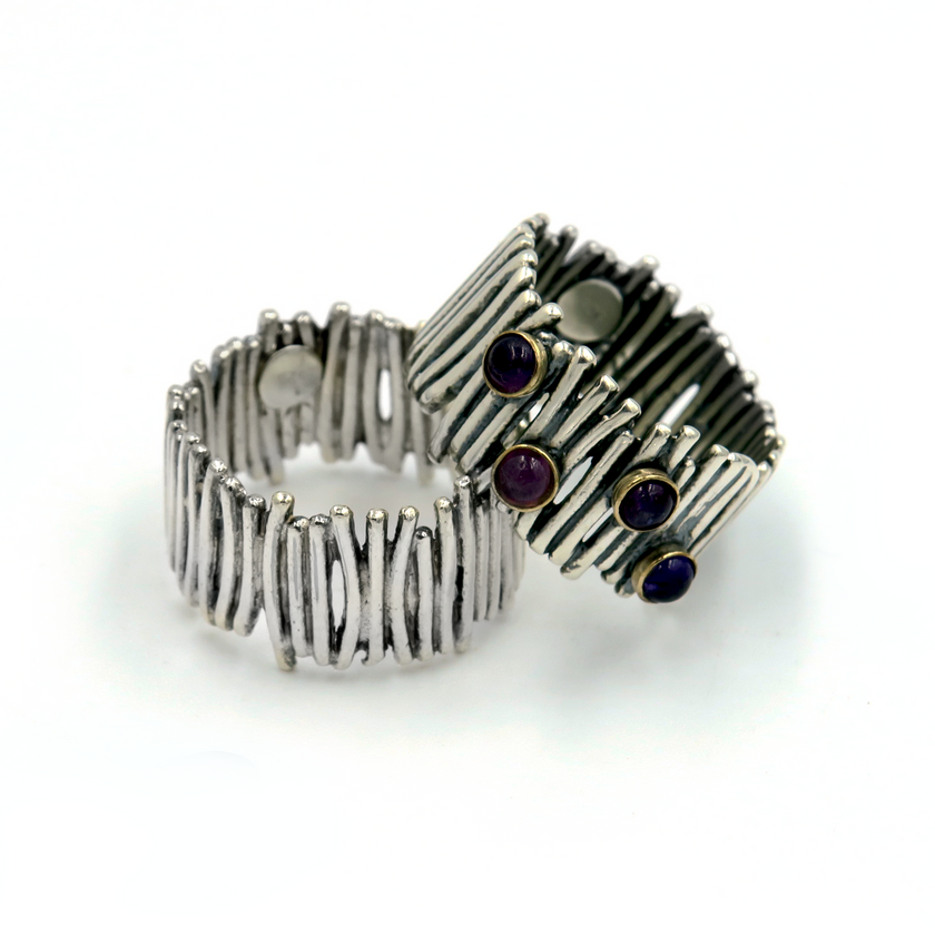 Silver ring with amethyst stones