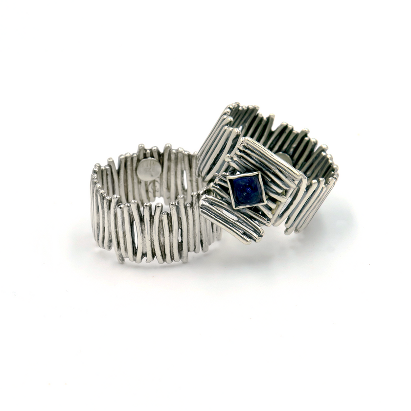 Silver ring with iolite stone