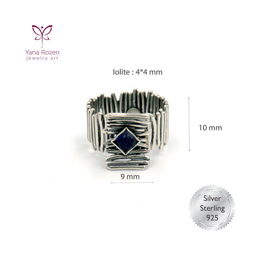 Silver ring with iolite stone