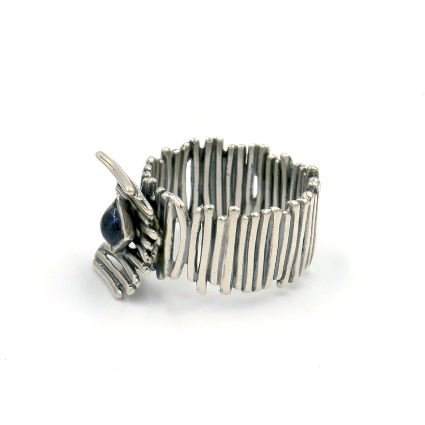 Silver ring with iolite stone