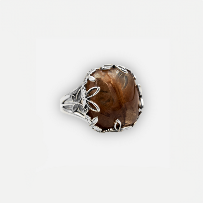 Silver ring with genuine quartz rutile