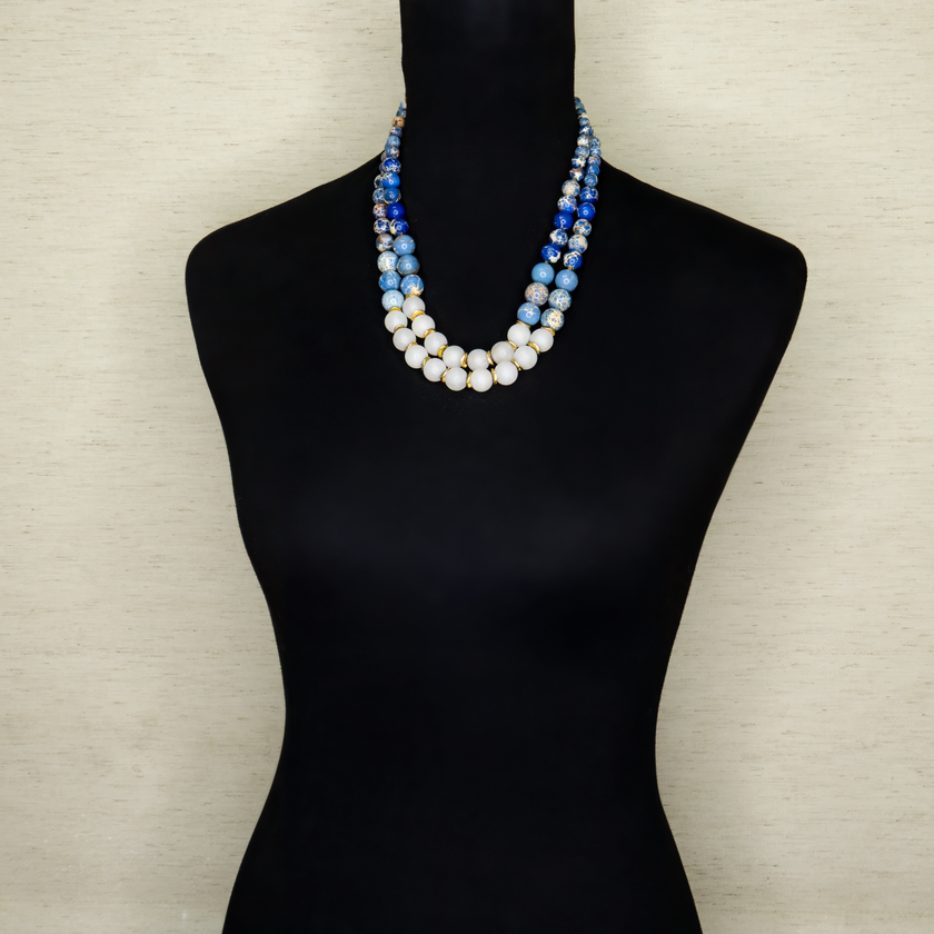 Silver necklace with topaz and citrine stones