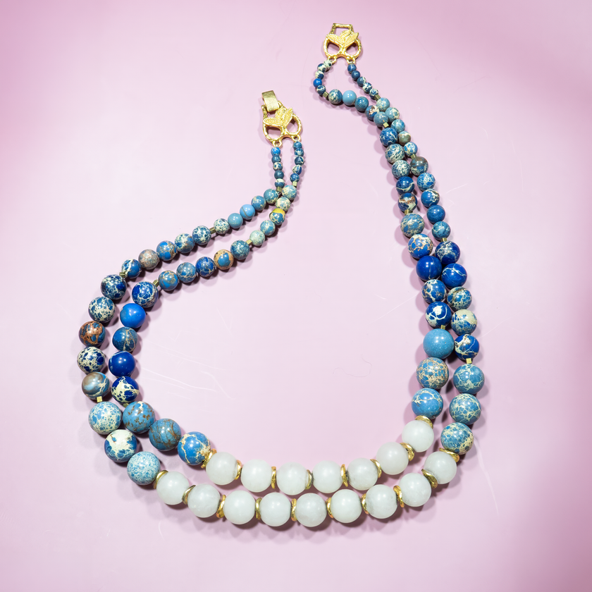 Silver necklace with topaz and citrine stones