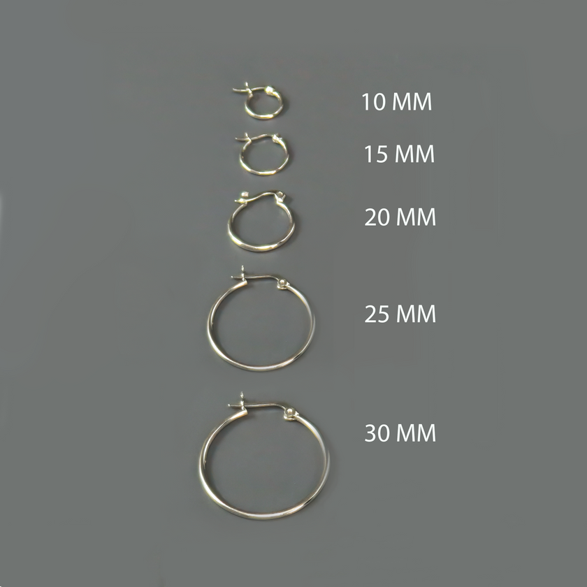 Silver hoop earrings in a variety of different sizes