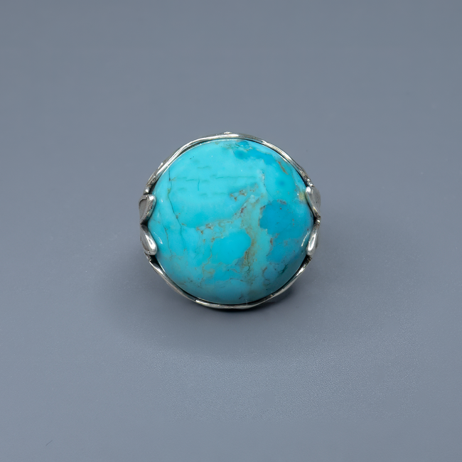 Silver ring inlaid with Eilat stone