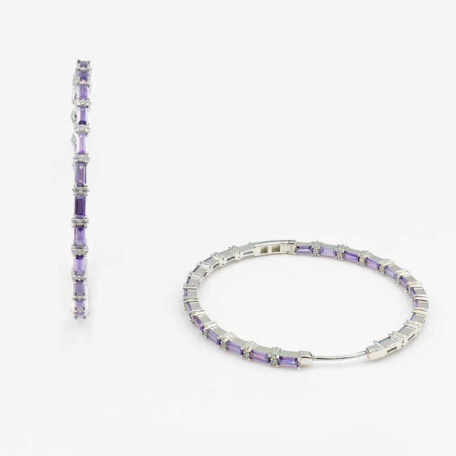 Luxurious large hoop earrings with zirconia stone in shades of amethyst