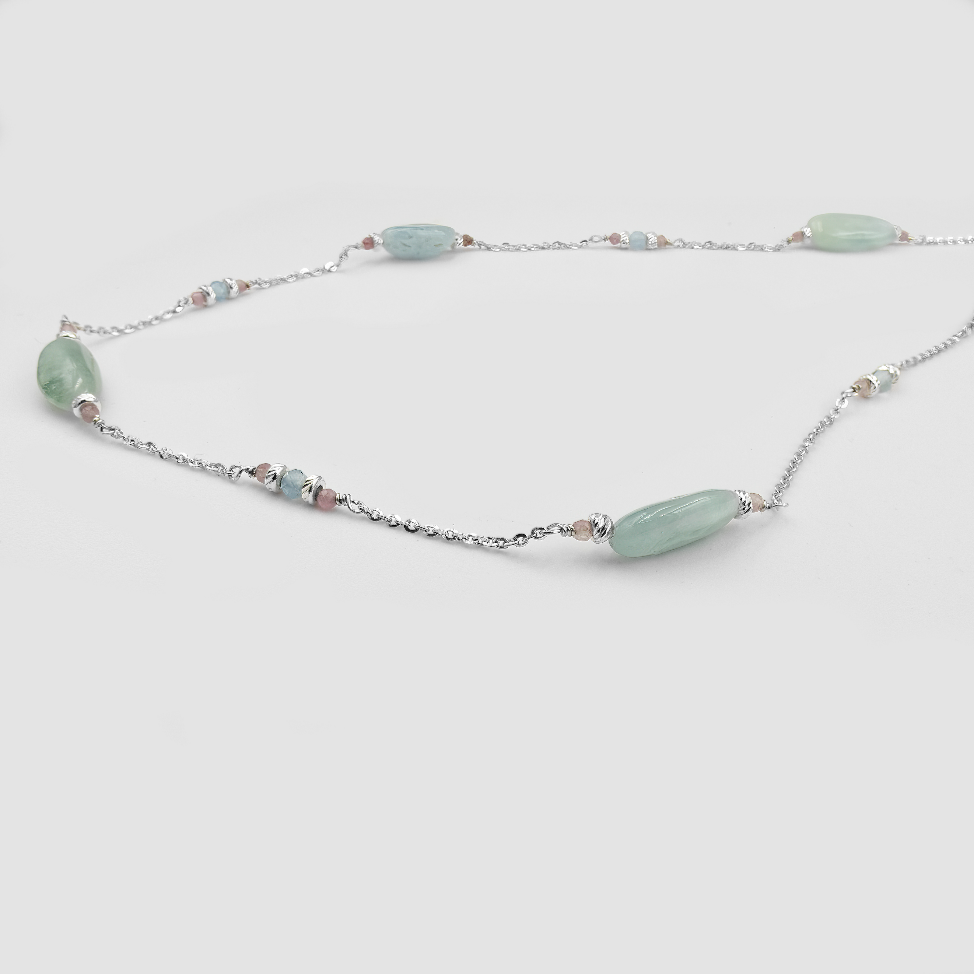 14 carat gold necklace with tourmaline and aquamarine