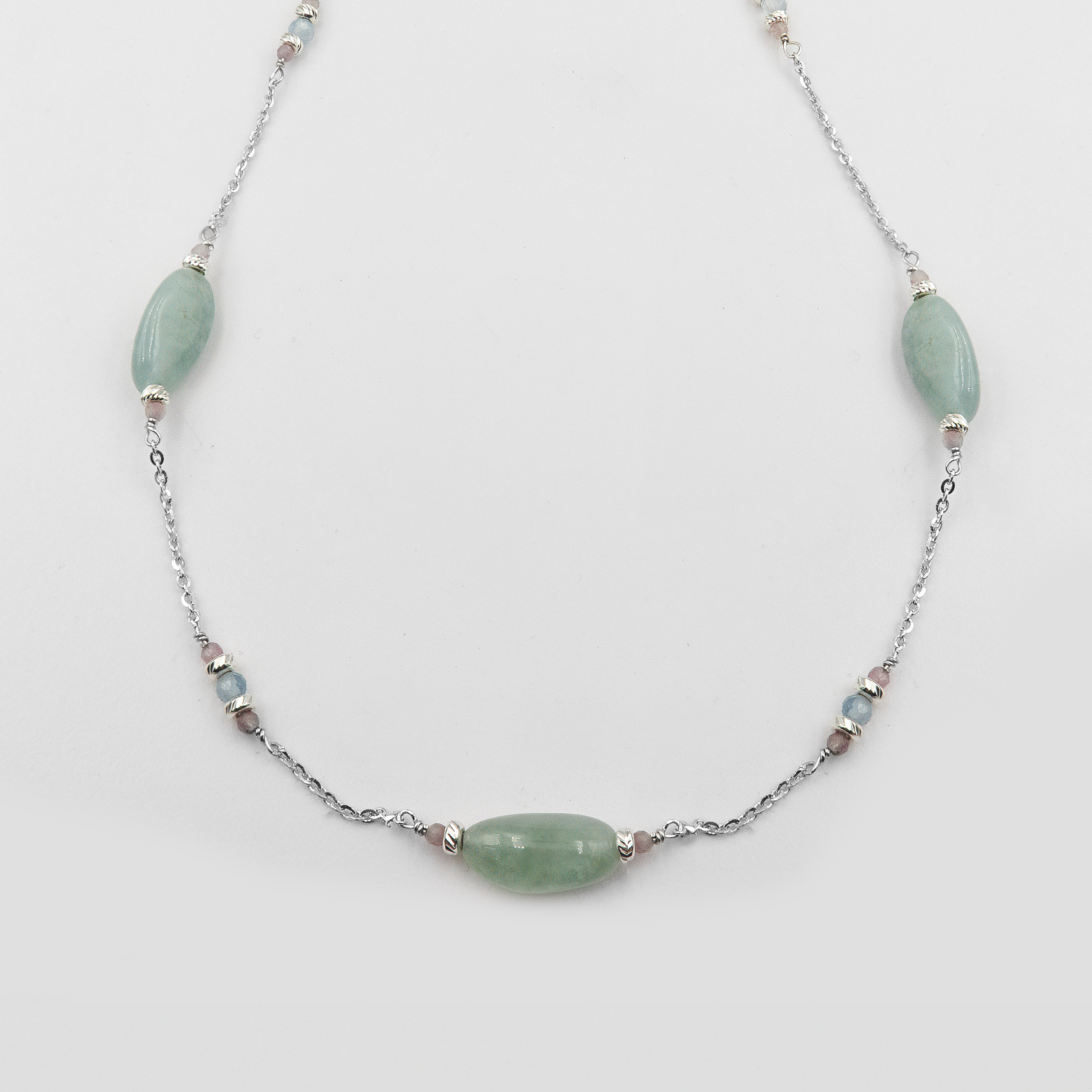 14 carat gold necklace with tourmaline and aquamarine