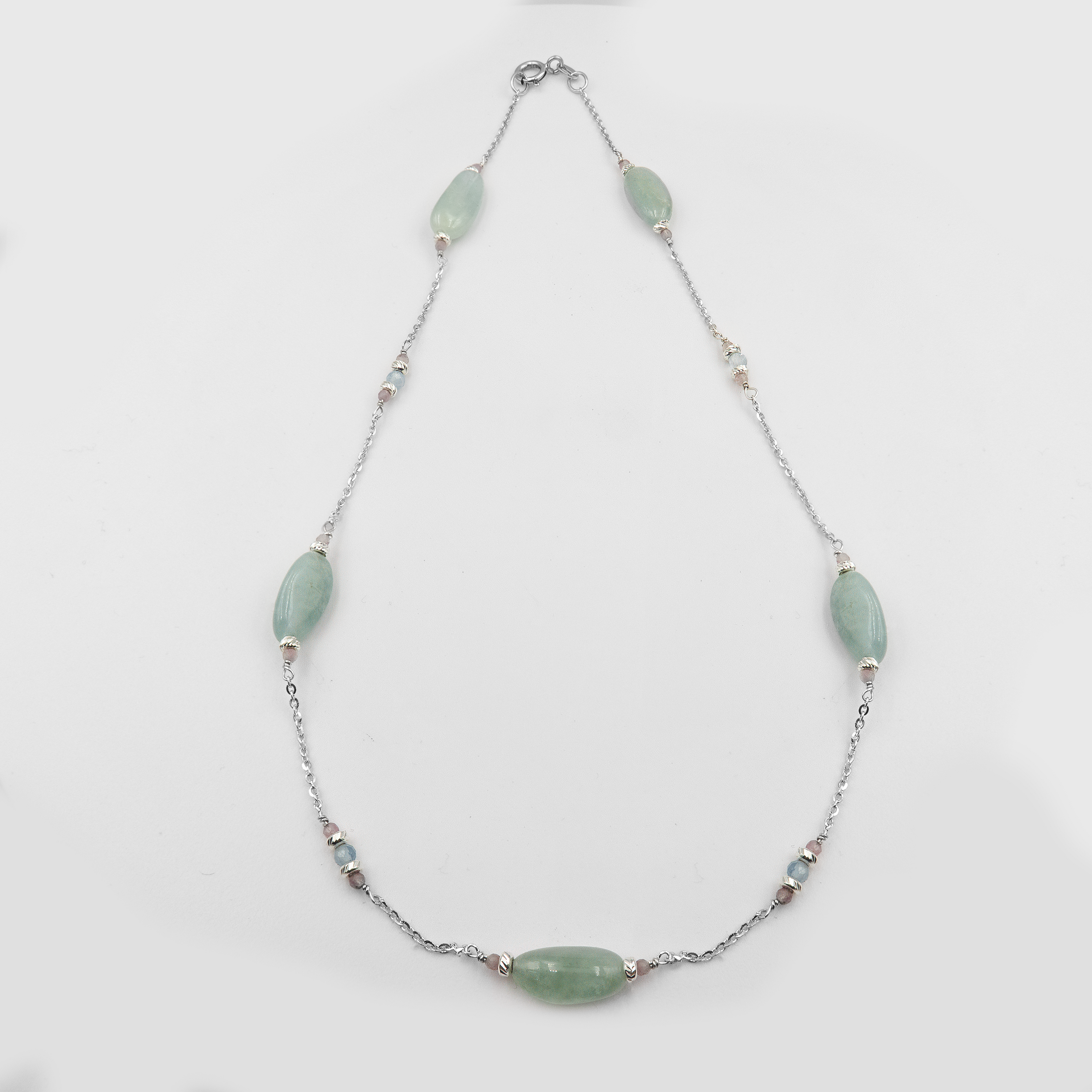 14 carat gold necklace with tourmaline and aquamarine