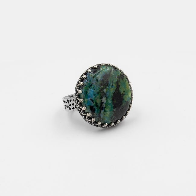 Silver ring with chrysocolla