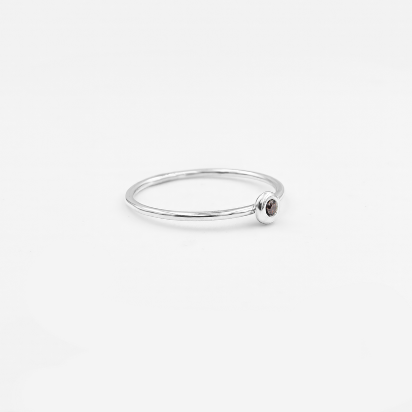 טבעת זהב לבן 14 קראט דקה ועדינה, משובצת באבן רובי קטנה בגוון אדום חם, עם עיצוב מינימליסטי שמקרין נשיות ועדינות. טבעת שמוסיפה נגיעת צבע ותחושת חיות לכל הופעה, תוך שמירה על מראה אלגנטי ופשוט.