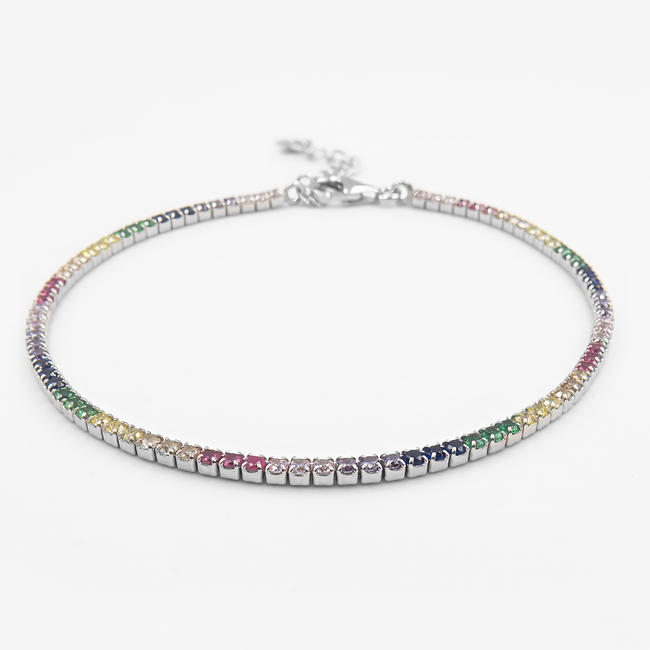 Delicate tennis bracelet with colored stones