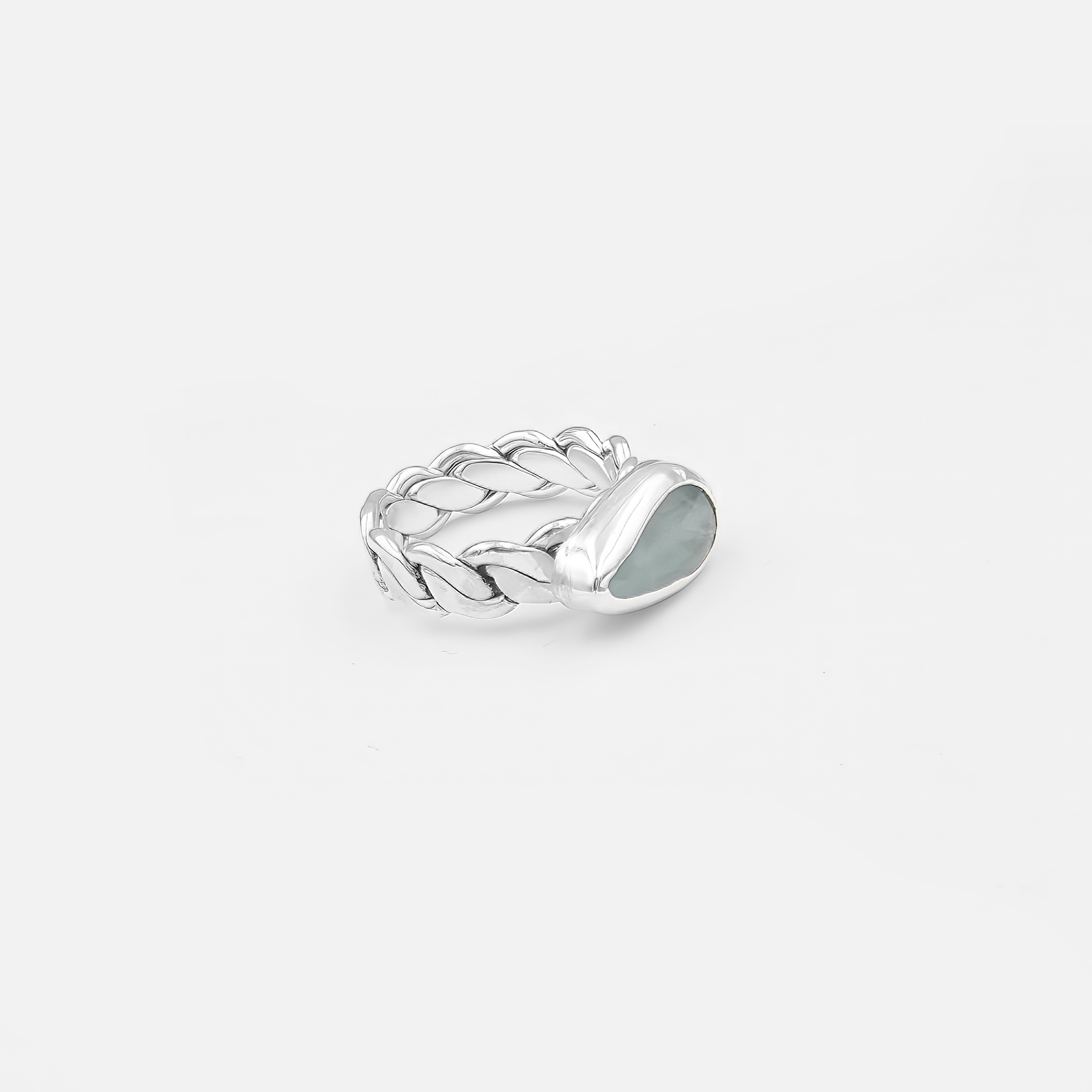 טבעת כסף עם אקוומארין גולמית