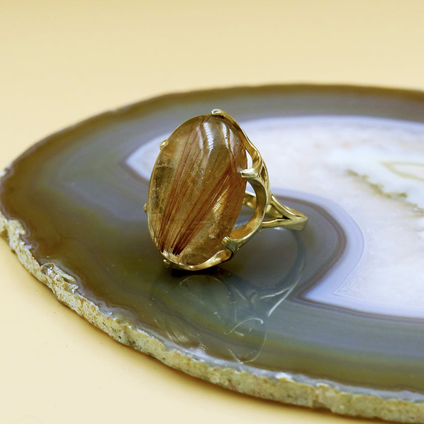 טבעת כסף עם רוטיל קוורץ