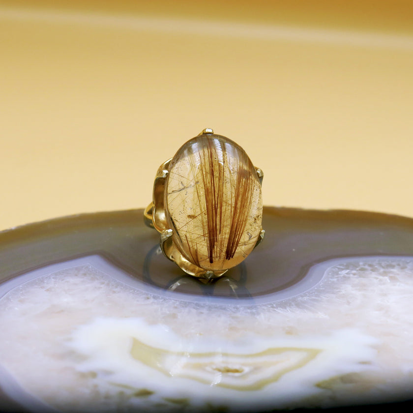 טבעת כסף עם רוטיל קוורץ