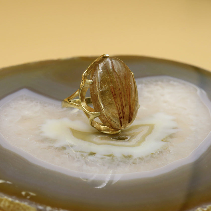 טבעת כסף עם רוטיל קוורץ