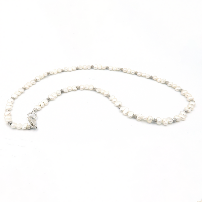 Silver and white pearl necklace