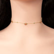 14 carat gold necklace with sunstone and zoisite rubies