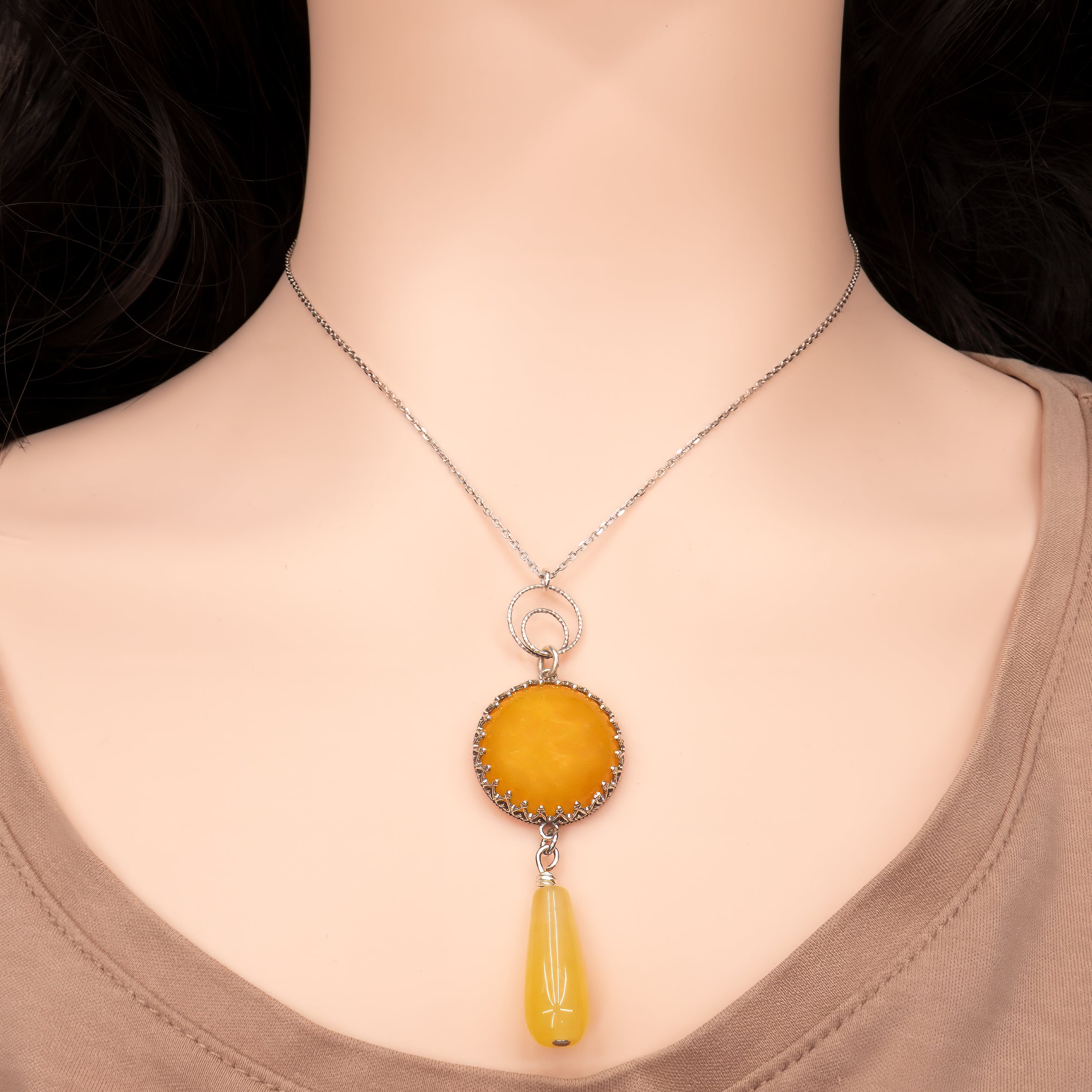 שרשרת כסף ותליון  עם אגת צהוב