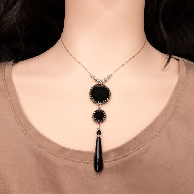 Silver chain and pendant combined with black onyx
