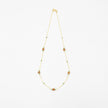 14 carat gold necklace with sunstone and zoisite rubies