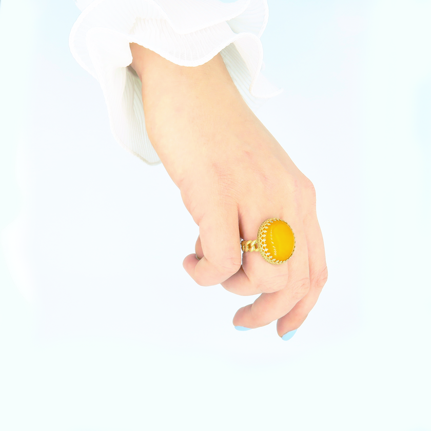 טבעת כסף עם אגת צהוב