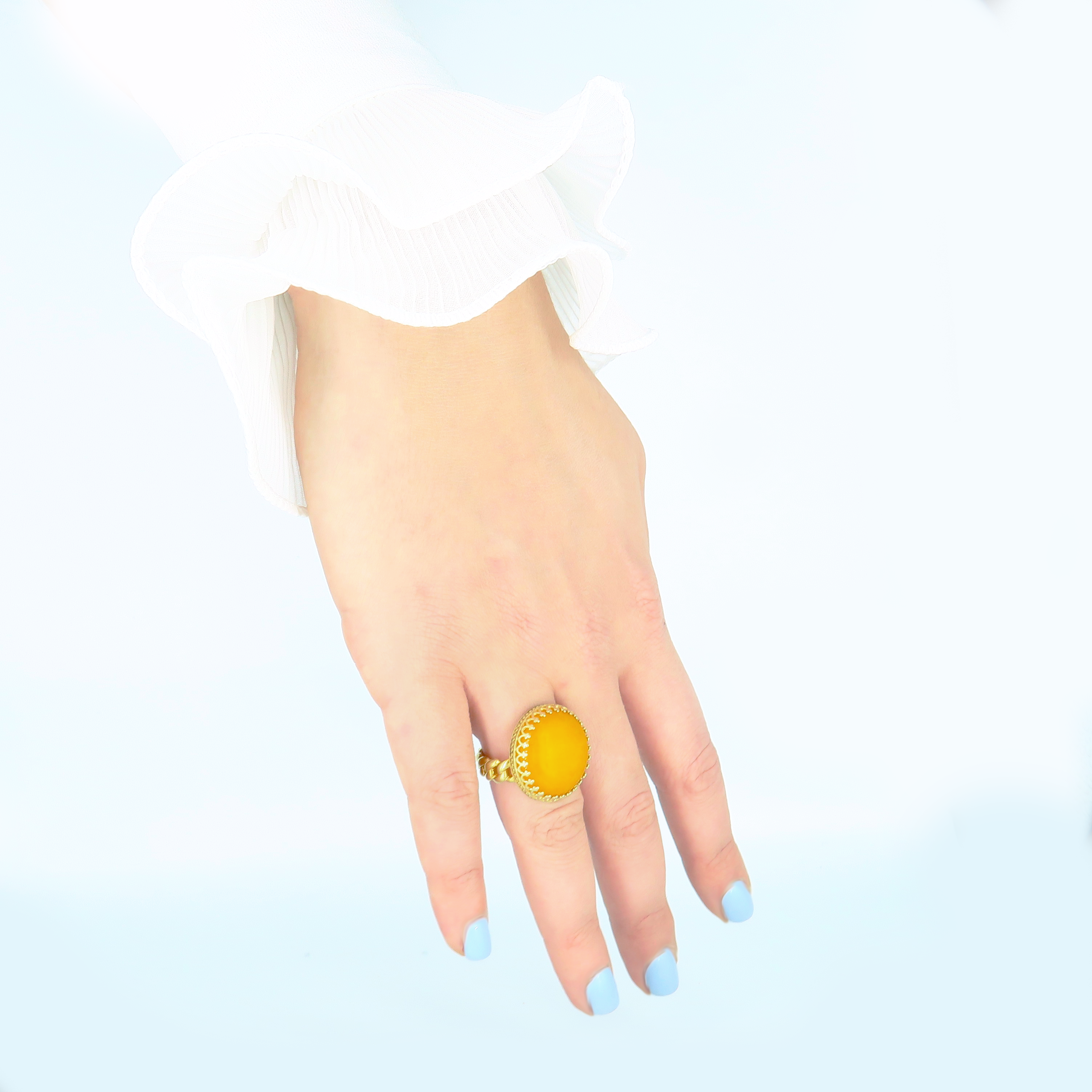 טבעת כסף עם אגת צהוב