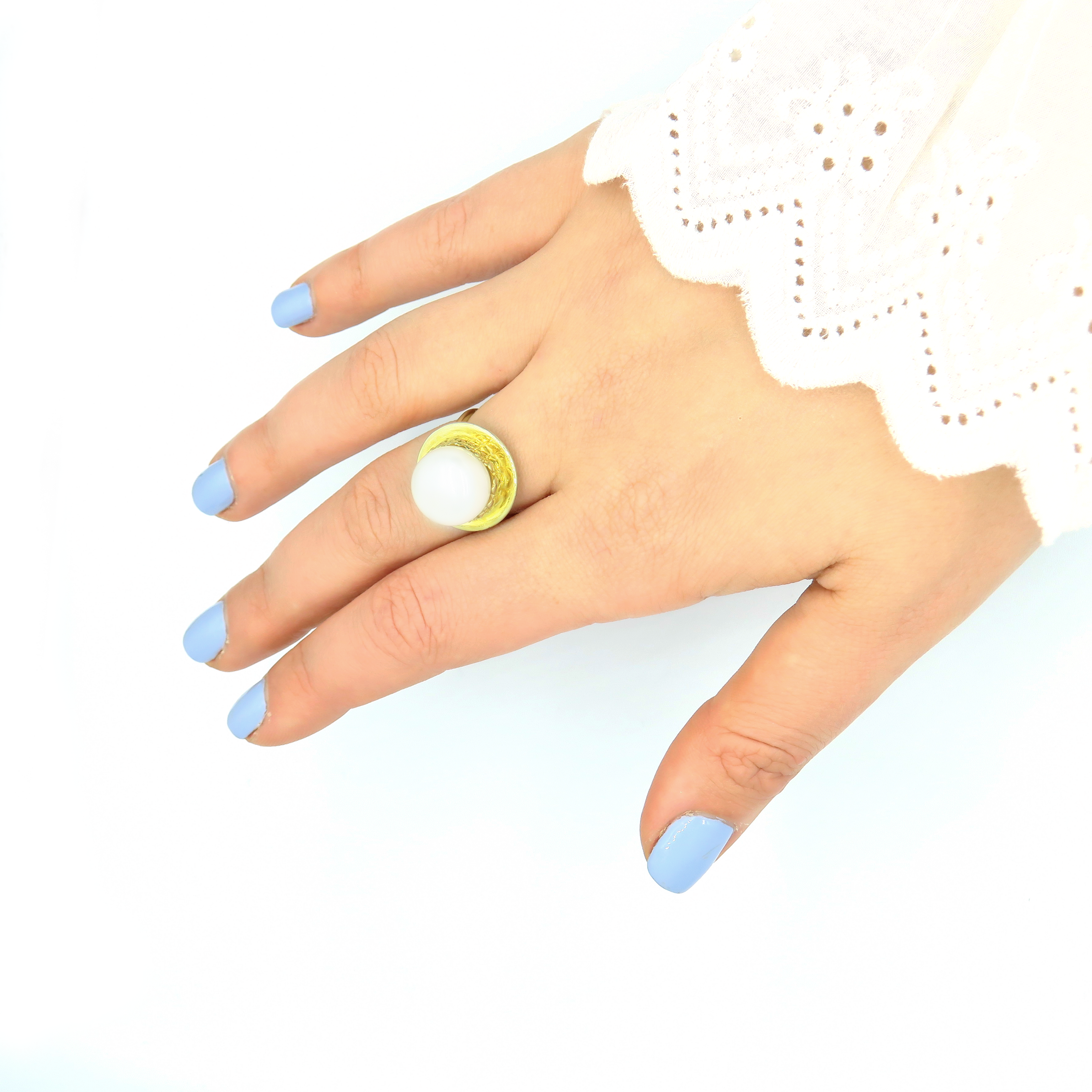 טבעת כסף עם פנינה