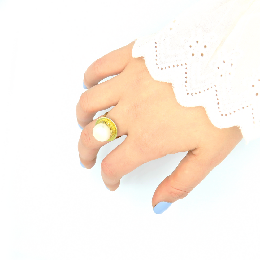 טבעת כסף עם פנינה