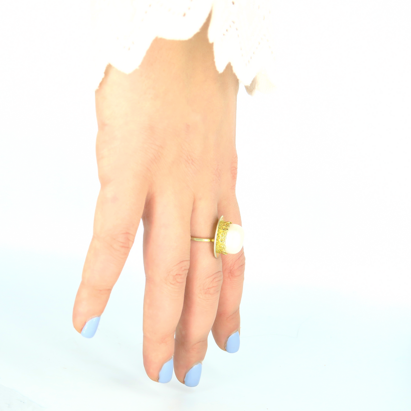 טבעת כסף עם פנינה