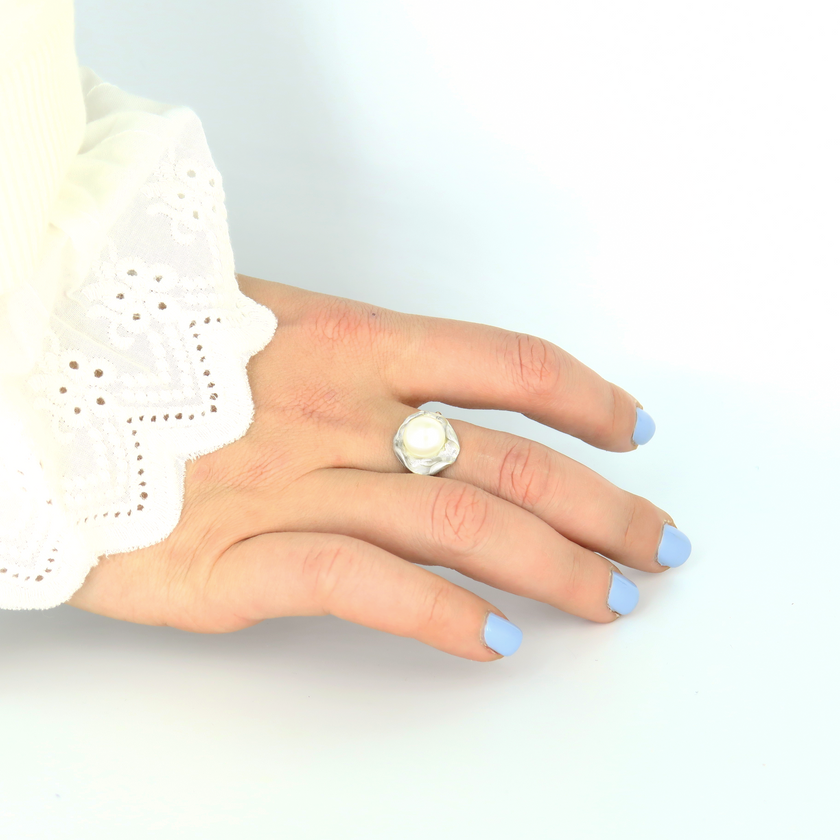 טבעת כסף עם פנינה