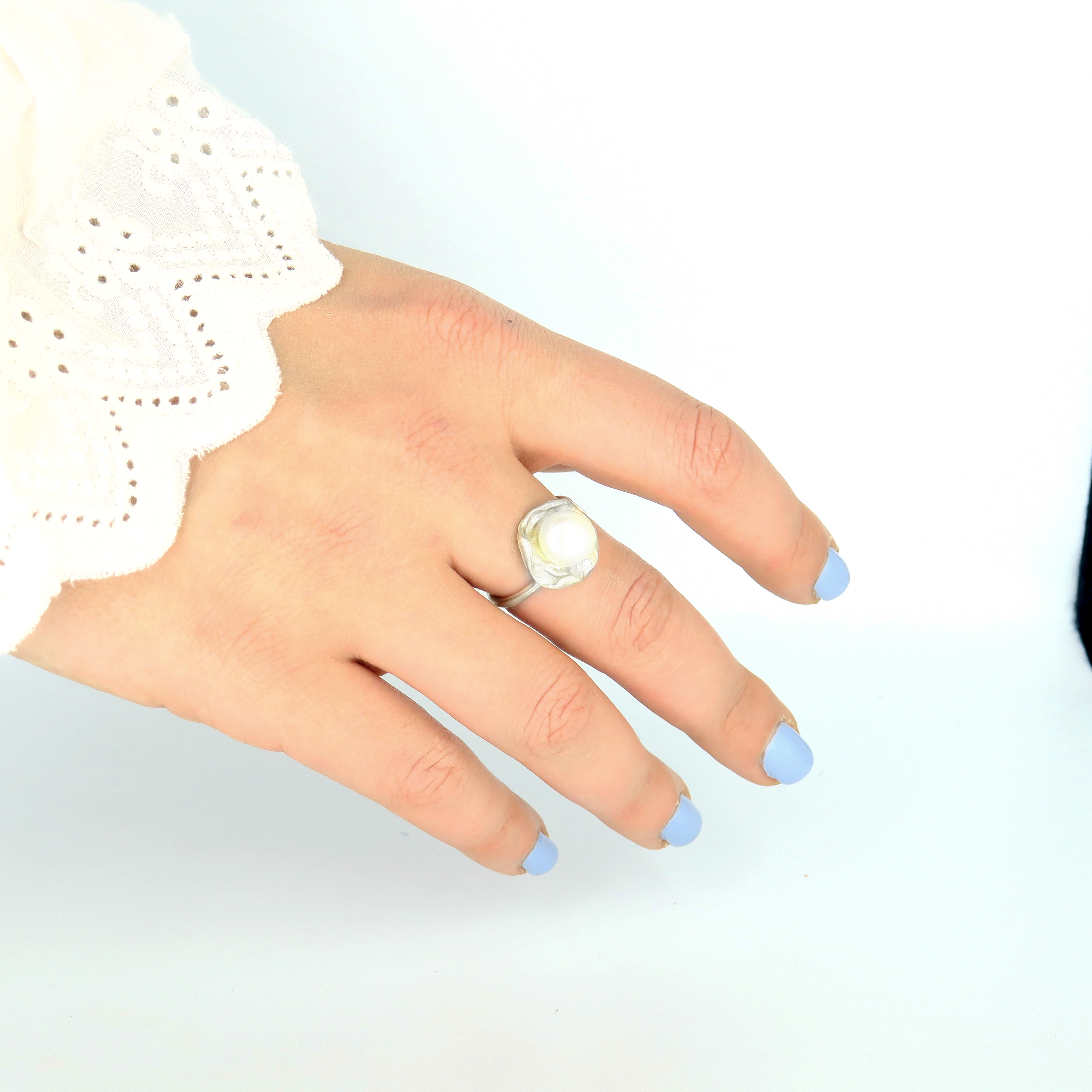 טבעת כסף עם פנינה