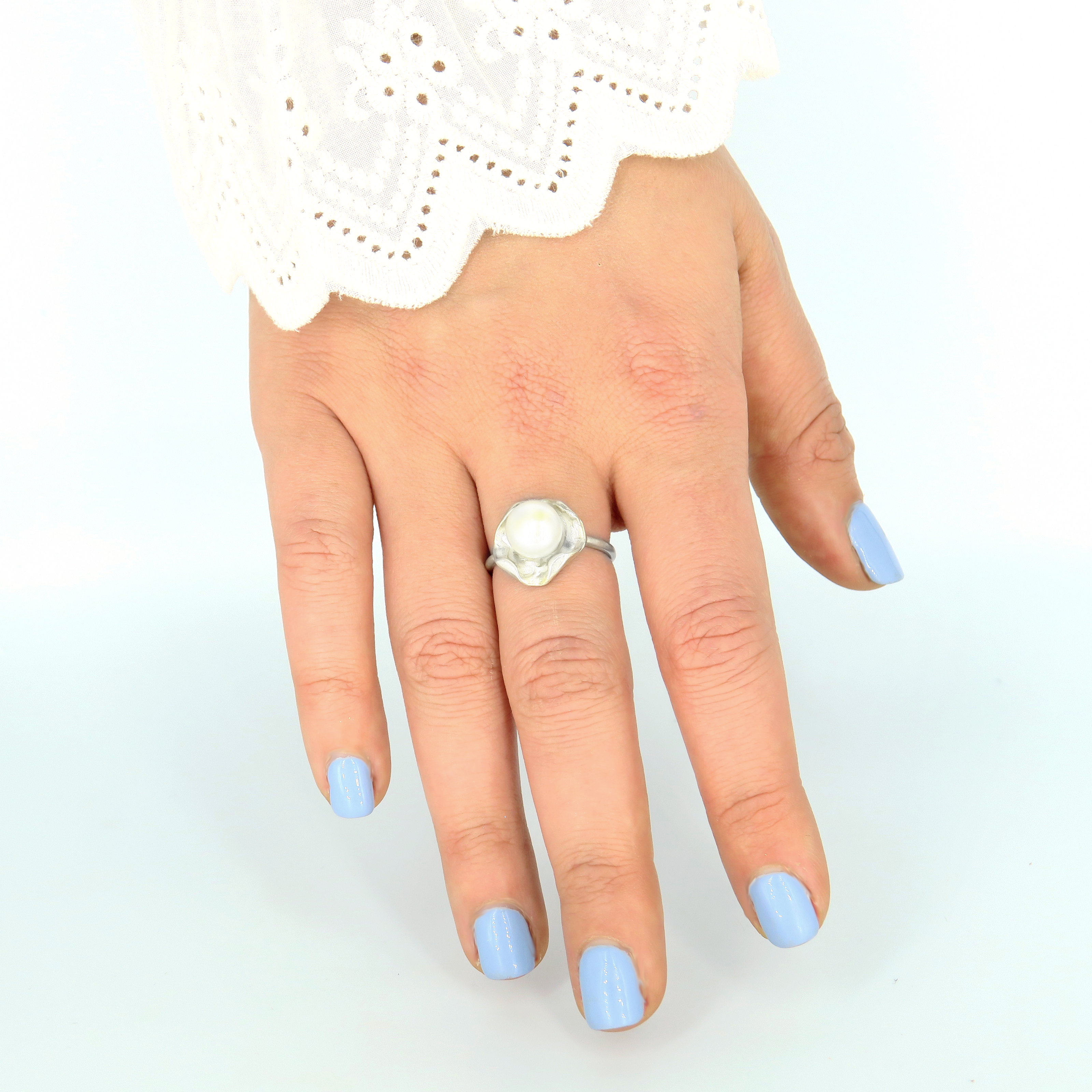 טבעת כסף עם פנינה