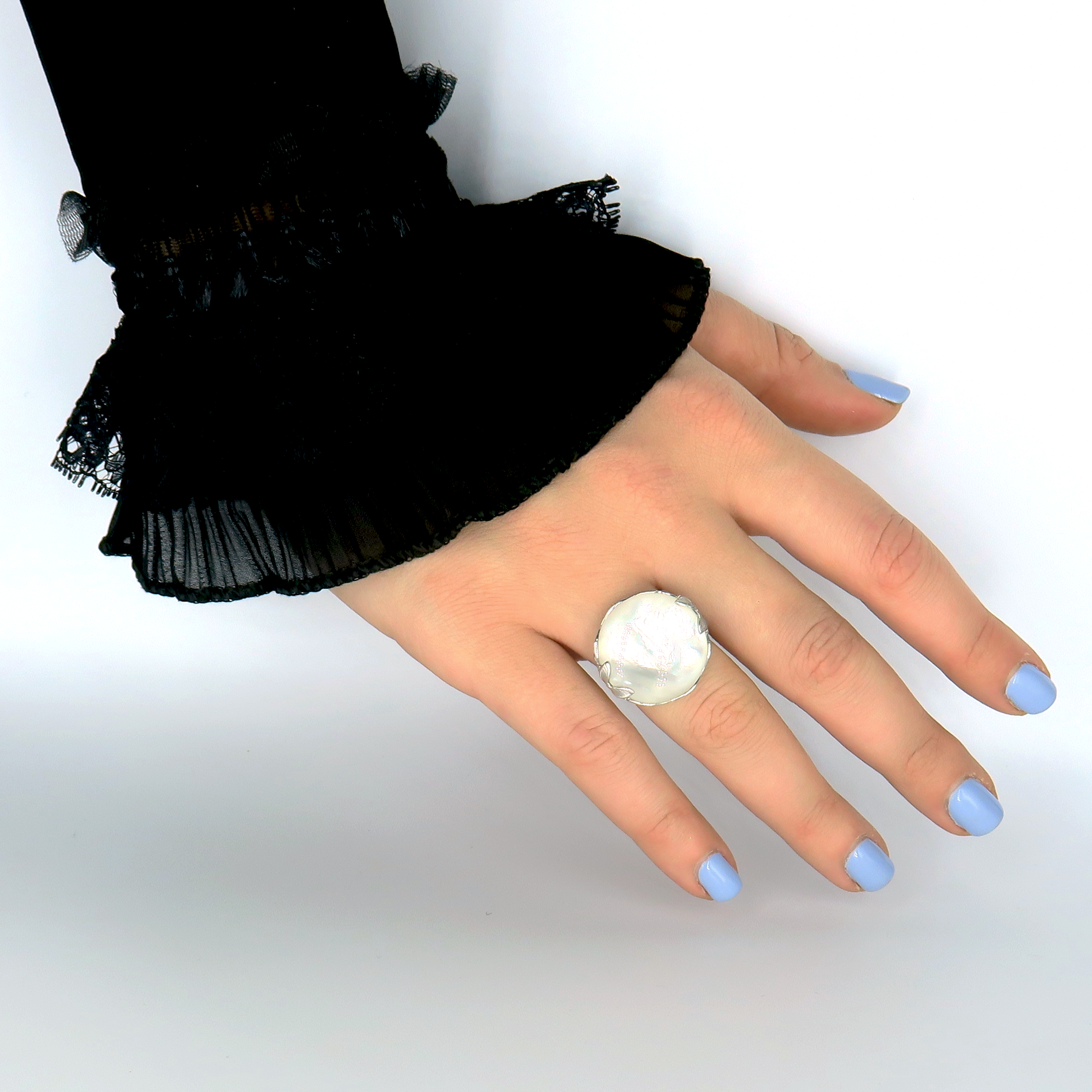 טבעת כסף עם אם פנינה לבנה טבעי