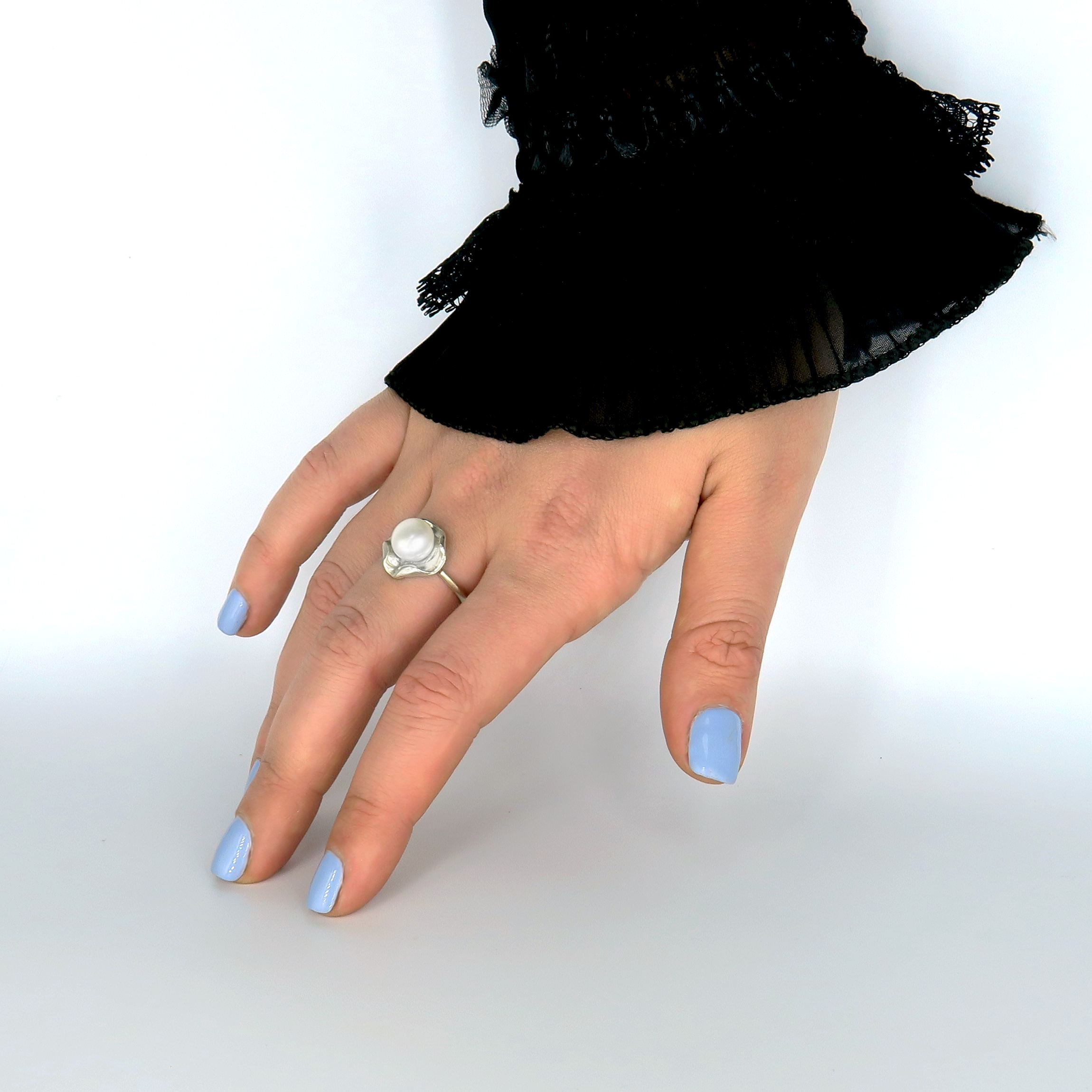 טבעת כסף עם פנינה