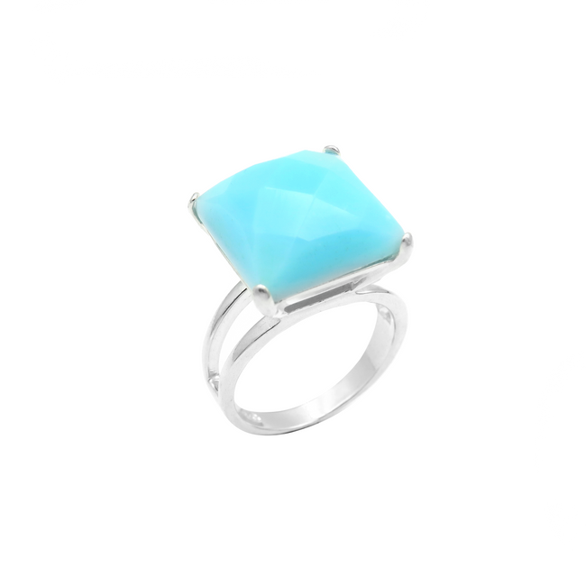 Silver ring with ocean-colored opalite
