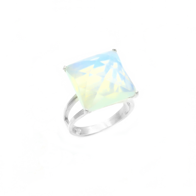 Silver ring with white opalite