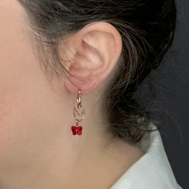 Polly Red Hoop and Charm Earrings