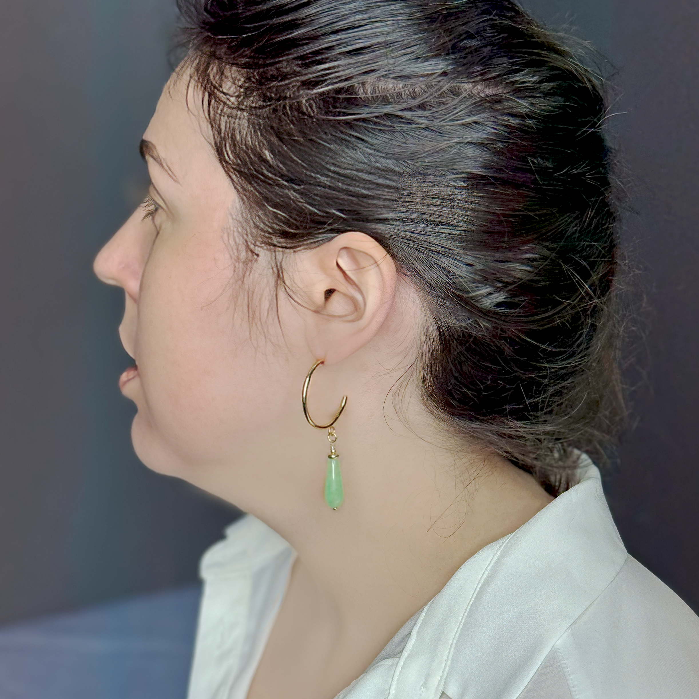 Silver earrings with a drop of amazonite